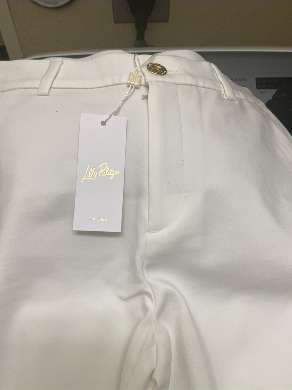 Lilly Pulitzer Off-White Straight-Leg Pants with Gold Button